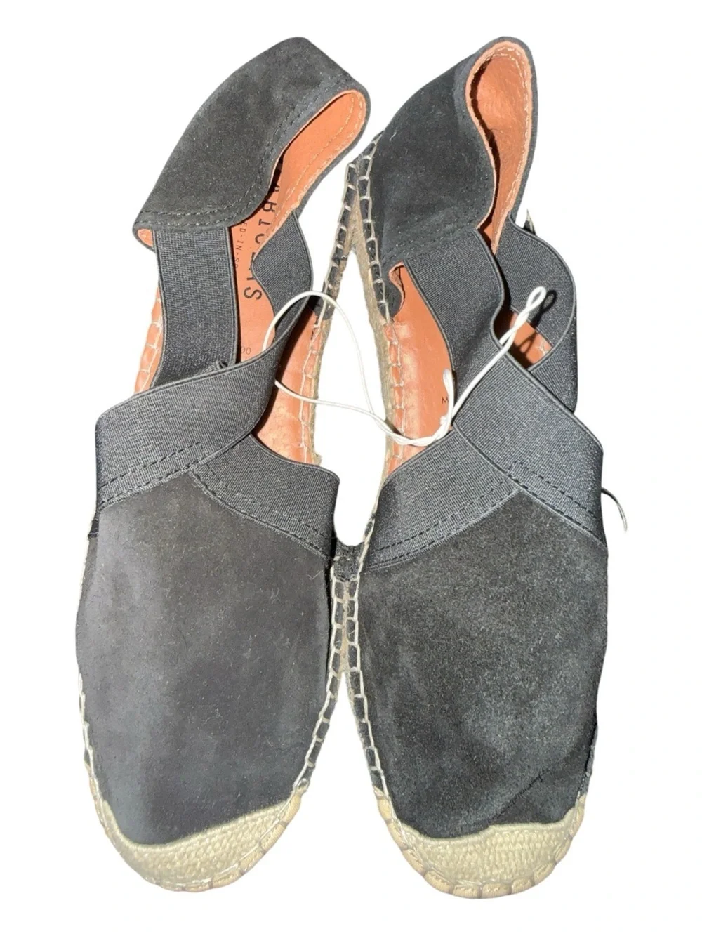 Fabiolas Black Suede Espadrille Flats Criss Cross Sandals 8.5 Boho Coastal NWOT